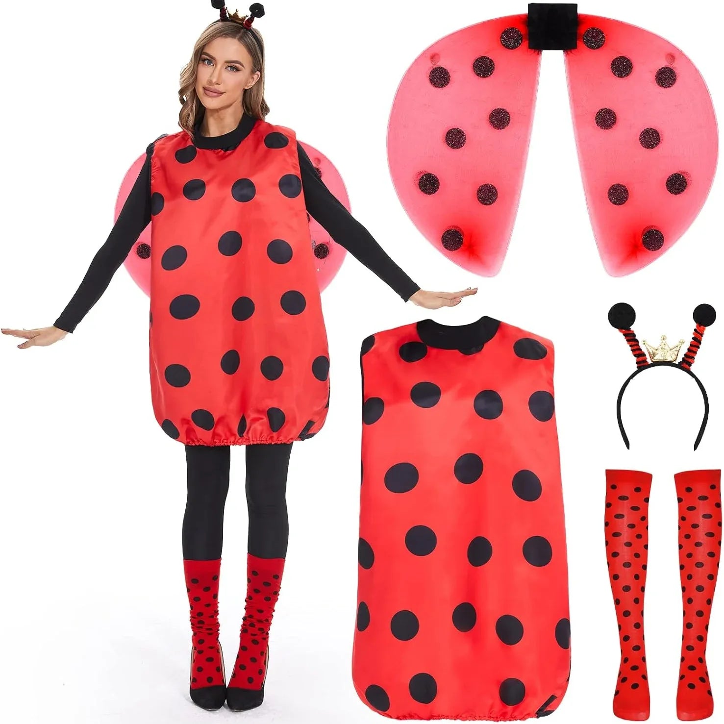 FORMIZON Red Ladybird Costume with Wings, Leg Sleeves & Headband – XL - Gomix Brands Outlet